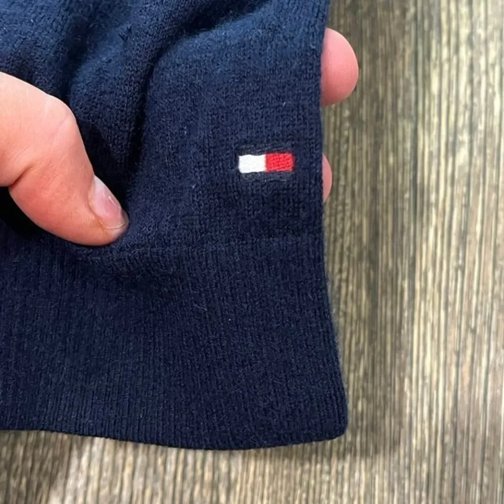 Tommy Hilfiger Mens Sweater V-Neck 100% Cashmere Pullover Navy Blue Size Large
